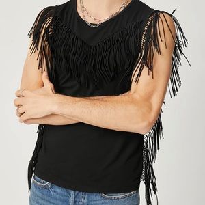 Small Black Mens Fringe Solid Color Sleeveless Vest Incerunmen Great condition